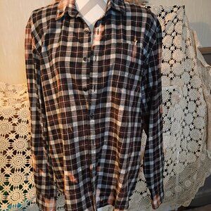 Bling and bleach boyfriend flannel shirt sz L